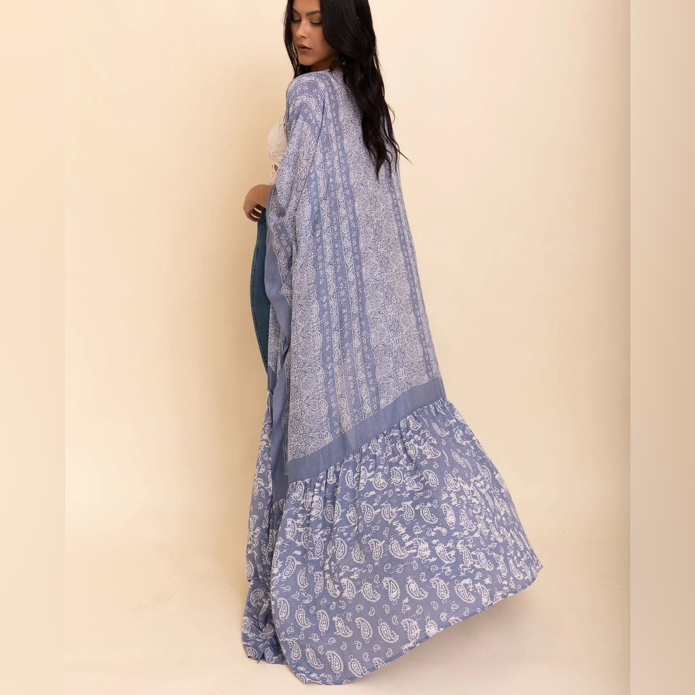 Blue Maxi Free Flow Paisley Duster Kimono